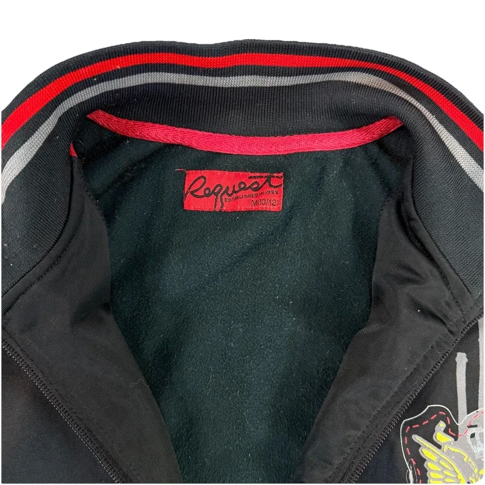 Vintage Y2K Boys Money Graphic Track Jacket M 10–12 Black Zip Streetwear Request - Picture 5 of 11